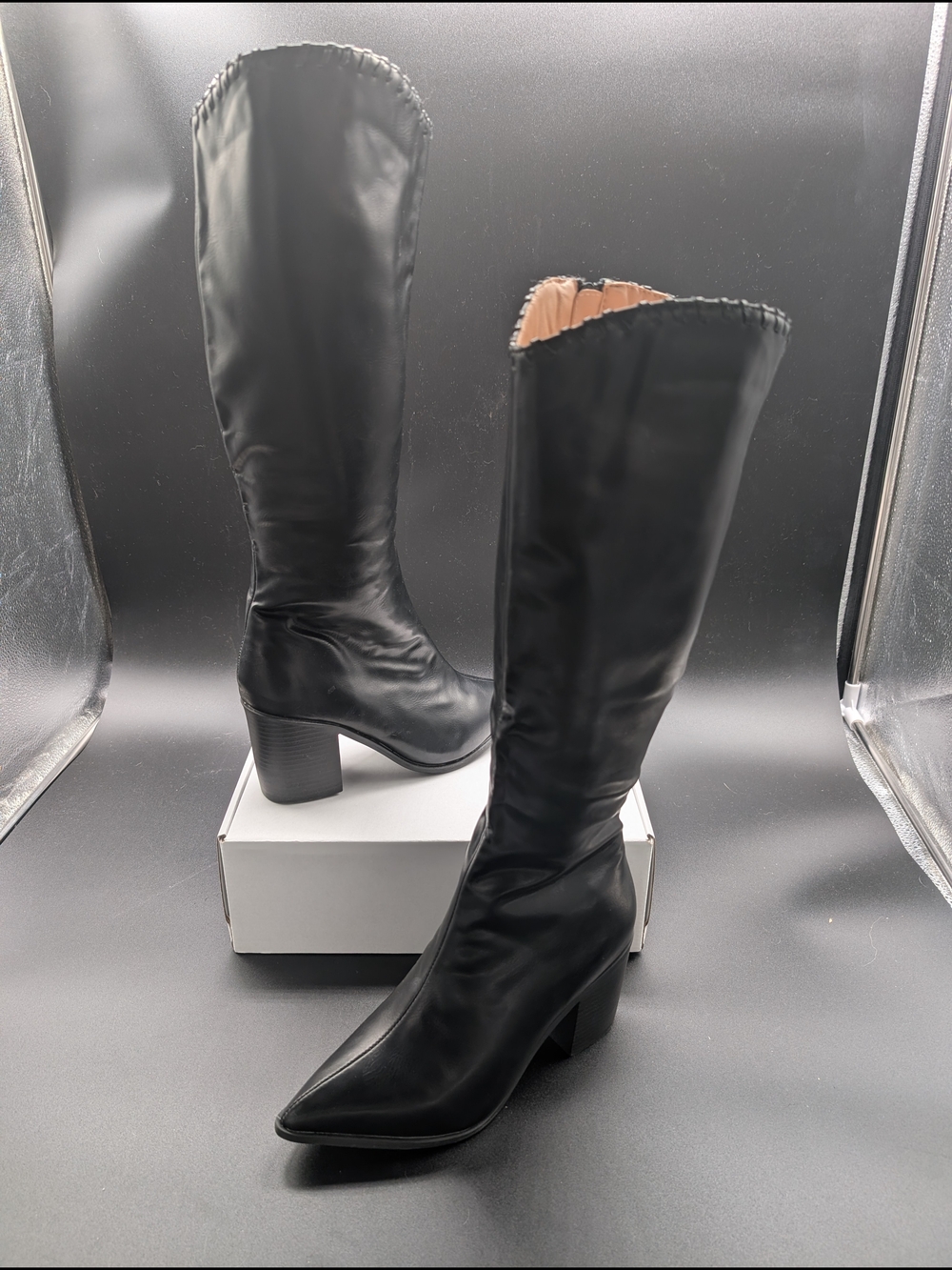 Black Knee-High Pointed Toe Block Heel Boots NWOT